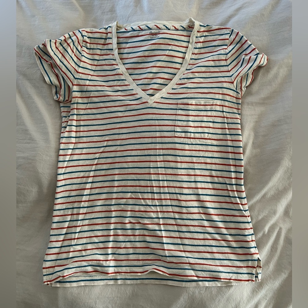 Madewell Red and Blue Striped Tee
